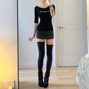 Bebe black rhinestone logo v